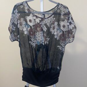 Floral Sheer Black Top